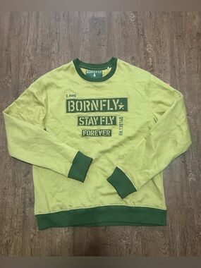Born Fly Mens XL Sweatshirt Stay Fly Forever Embroidered Green Y2K Streetwear